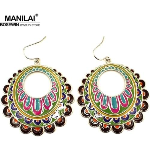 MANILAI Bohemia Exaggerated Dangle Earrings Fashion Colorful Flower Eardrop Women Ethnic Earring FE089