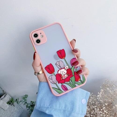 Rose and Cute Rabbit Phone Case for iphone 6s 7 8 plus SE 2020 X XS MAX XR 11 12 Pro Max Hard Back Shockproof Cover Fundas Shell