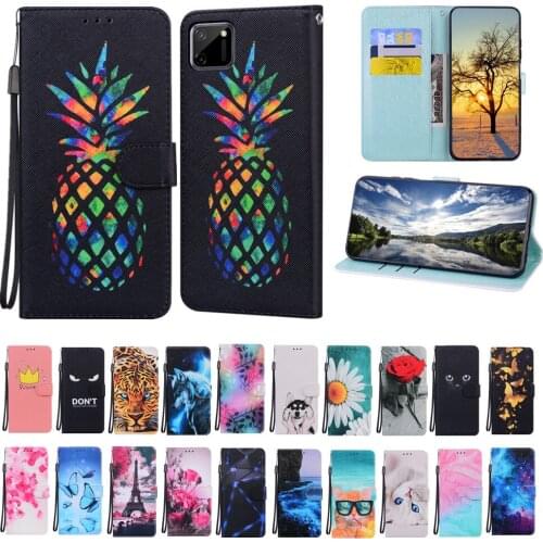 Painted Leather Case for OPPO A54 A94 A92 A11K A1K A9 A5 A72 A52 F19 Pro Plus Realme C2 6i 5S Cover Flip Wallet Card Slots Funda