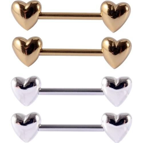 CHUANCI 1 Pair Surgical Steel Heart Shape Nipple Barbell Ring Nipple Ring Body Piercing Jewelry 14G