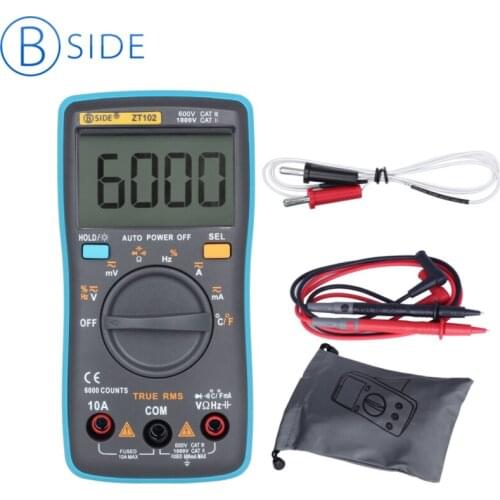 BSIDE ZT102 Ture RMS 3 5/6 Digital Multimeter Voltage Current Temperature Ohm Frequency Diode Resistance Capacitance Tester