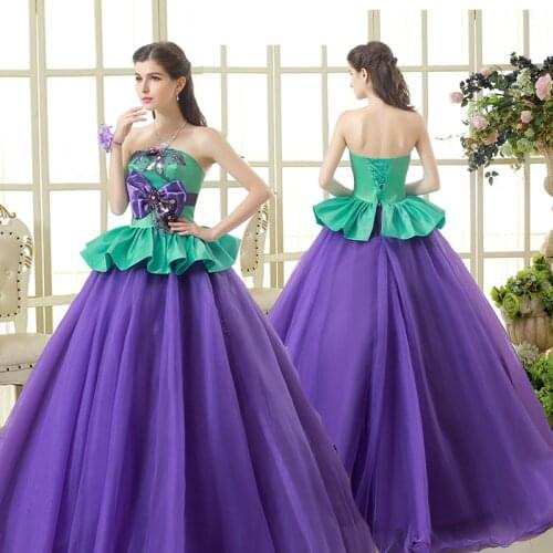 Free ship purple and green bowknot ball gown long dress Medieval dress Renaissance gown royal dress Victoria dress