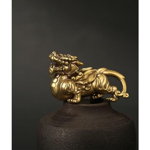 55.6g Pure Brass Figurines Car Ornament Key Chain Pendant Vintage Brass Miniatures Figurines For Home Decorations Accessories