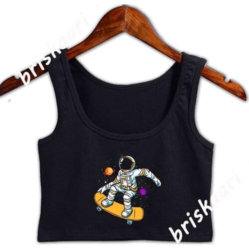 Skating Kid Astronaut Skateboarder Boy Girl Skater Crop Top S-XXL Sexy Spring Autumn Leisure Tops Fitness Girl Printing Vest