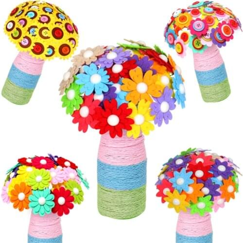 Button DIY Design Bouquet Toys For Children Kids Handcraft Educational Buttons Threading Creative Handmade Flowers Bough-pot Toy