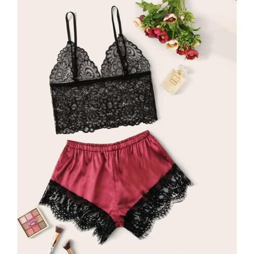 2020 Women Sexy Bra Set Ladies Sexy Lace Comfortable Polyester Sleepwear Underwear Tops Briefs Sets Lenceria Biquini