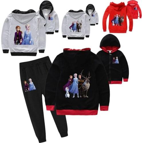 2021 New Spring Autumn Anna Elsa Girls Hooded Jacket Cartoon Print Coat Baby Clothing Warm Outwear Kids Clothes Girls Sets