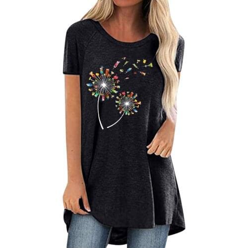 Summer Blouses Women Colorful Dandelion Printed Shirts Casual Loose Round Neck Short Sleeve Tops blusas mujer блузка женская