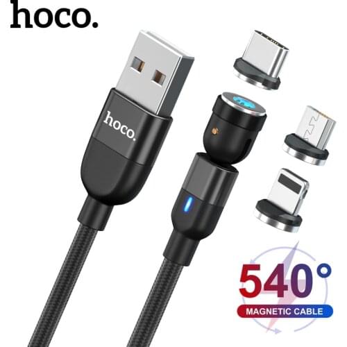 Hoco Magnetic Cable Micro USB Type C For Xiaomi Huawei 540 Rotation Charging 3A Fast Charging Wire Cable For iPhone 11 12Pro Max