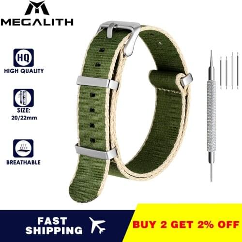 MEGALITH ArmyGreen Premium NATO Watch Bands Quick Release Nylon Straps Width 20mm 22mm Replacement Watch Straps for Men Women