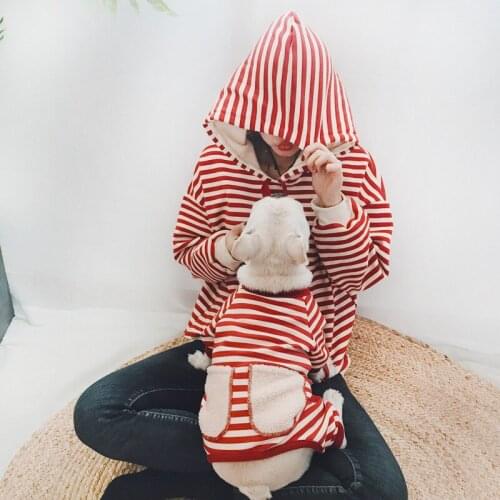 Cute Striped Dog Clothes for Small Medium Dogs French Bulldog Coat Dog Jumpsuit with Pocket Thicken Pets Costumes
