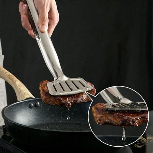 Multipurpose Tongs 430 Stainless Steel Kitchen Tongs Double Spatula for Cooking Fried Fish Steaks Burgers Buffets