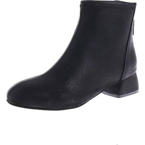 Fashion Women Back zipper Boots Casual Low High Heels Shoes Woman Autumn and winter plus velvet Ankle Boots Zapatos Mujer W20-06