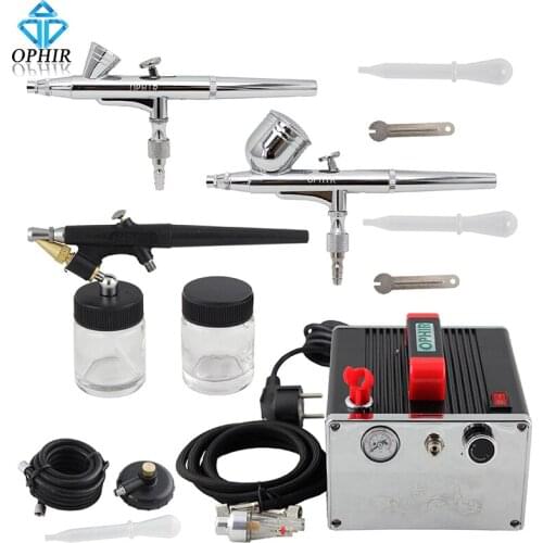 OPHIR 0.2&0.3&0.8mm Airbrush Kit with Air Compressor 110V,220V Airbrush Set Kit for Nail Art Temporary Tattoo_AC091+004A+071+073