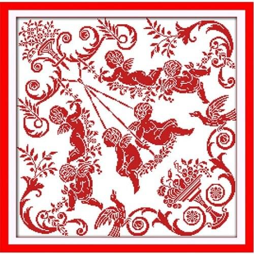 Joy Sunday The Swinging Angels Count Chinese Cotton Cross Stitch 14CT 11CT Canvas Printing Embroidery Kits Home Decor Needlework