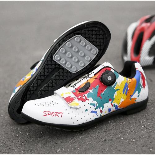 New Lock-free Cycling Shoes, Lock Shoes, Graffiti Men And Women Road Bike Power-assisted Shoes Mountain Biking