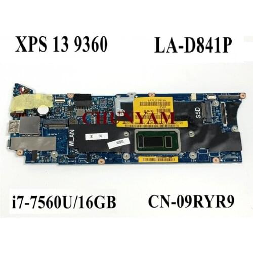 NEW LA-D841P i7-7560U 16GB RAM FOR Dell Xps 13 9360 Laptop Notebook Motherboard CN-09RYR9 9RYR9 Mainboard 100%tested