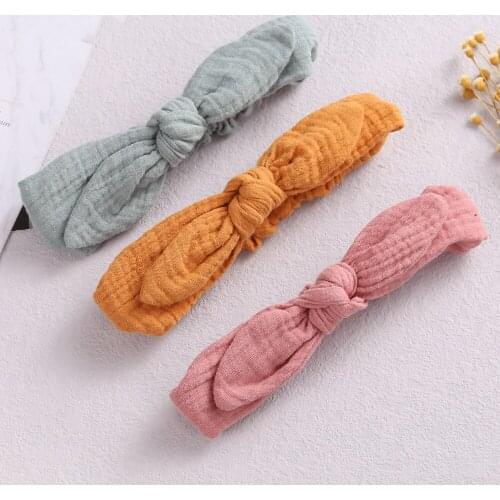 New European And American Fashion Handmade Soft Bow Headband Dark Embossed Rabbit Ears Baby Cotton Headband