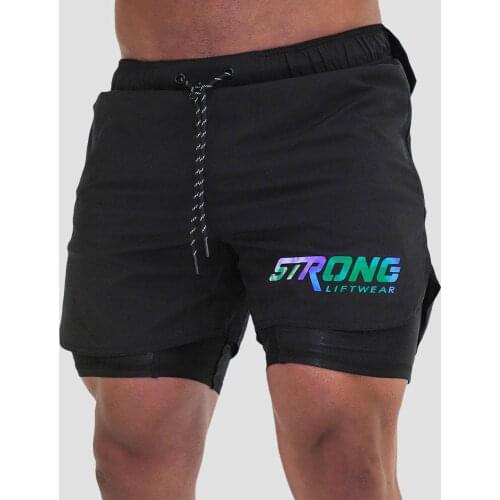 New Mens Fitness Shorts Mens 2 in 1 Sports Runing Shorts Male Double-Deck Quick Drying Gym Men Shorts Jogging Sports Shorts