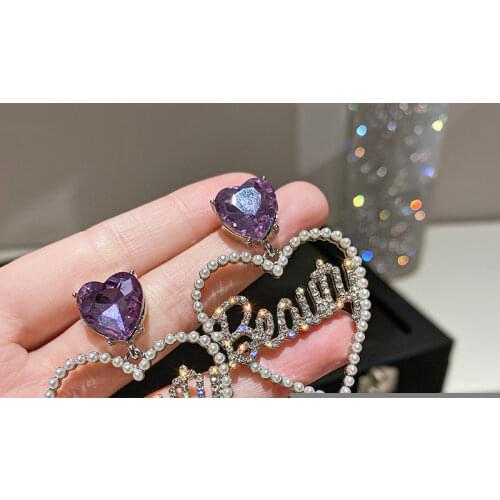 Origin Summer Korean Fashion Purple Love Heart Letter Dangle earrings for Women Exquisite Hollow Out earrings Jewelry Wholesale