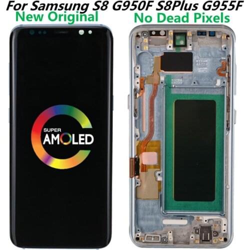 Original Super AMOLED Display With Frame For Samsung Galaxy S8 G950 G950FD LCD S8 Plus G955 G955FD Touch Screen Repair Parts