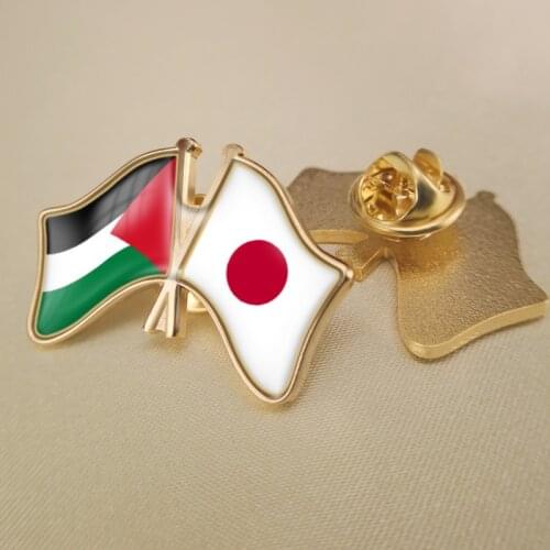 Palestine and Japan Crossed Double Friendship Flags Lapel Pins Brooch Badges