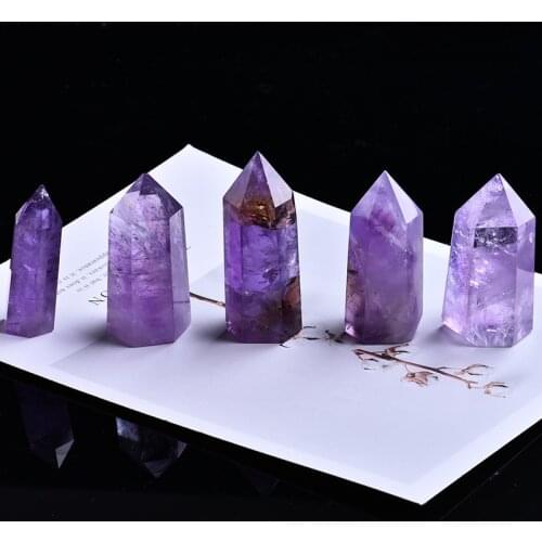 1PC Natural amethyst hexagon Crystal Point Mineral Ornament energesis Healing Wand Family Home Decoration DIY Gift