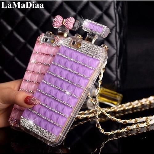 Luxury Glitter Bling Diamond Perfume Bottle DIY Rhinestone Phone Case with Chain For Samsung S7 S8 S9 S10 PLUS Note5 8 9 10 Plus