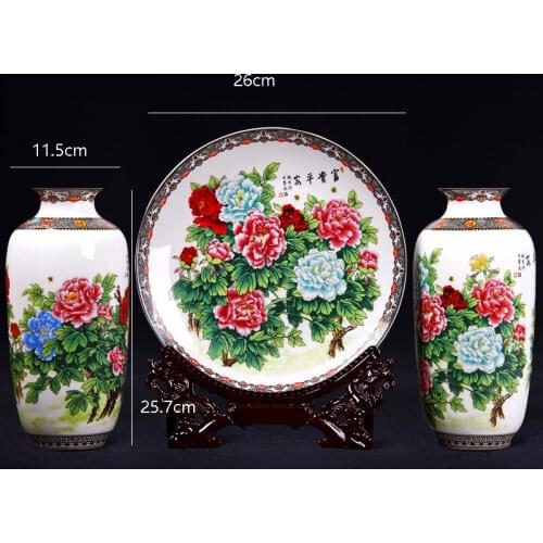 Blue Three pieces of ceramic vase Jingdezhen vase household ornaments living room flower arrangement modern simple office