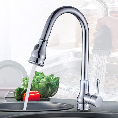 Kitchen Sink Faucets Total Brass Pull Out/Down Mixer Taps Single Handle Hot & Cold Chrome/Black Rotating Kitchen Crane Faucets