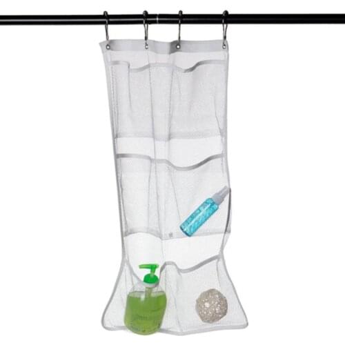 LUOEM Dry Hanging Caddy and Hanging Mesh Pockets Curtain Rod Liner Hooks Curtain Shower Organizer Bathroom Accessories