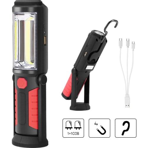 USB Rechargeable Working Light Side COB Floodlight Top LED Flashlight Night Light Torch Portable Lantern Built-in Battery Magnet