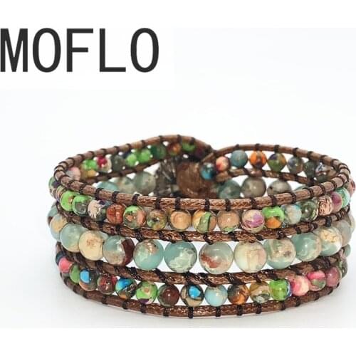 MOFLO Boho Handmade Jewelry Hand-woven Stone Bracelet Imperial Stone Beaded Fashion Multilayer Bracelet Dropshpping