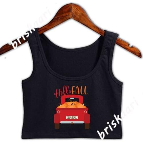 Hello Fall Crop Top Women Spring Autumn Natural Designing Plus Size 3xl For Girl Anti-Wrinkle Sexy Tank Top Vest