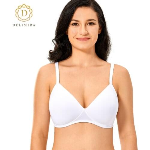 Delimira Womens Smooth Sexy Full Coverage Wire-Free Lightly Padded Triangle Contour T-shirt Bra