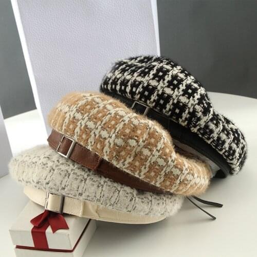 Women Autumn Winter Plaid Striped Retro Berets Hat For Women Female Winter Fashion Plaid Painter Octagonal Hats Casual Caps