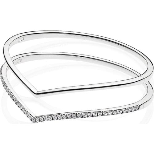 Free shipping Authentic 925 Sterling Silver Shimmering Wish Bangle Fit European Charms Original Bracelet For Women Jewelry