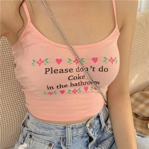 2021 New Summer Pink Crop Top Women Strappy Cotton Letter Print Tank Tops Vest Sexy Short Crop Tops Tees Tops Female