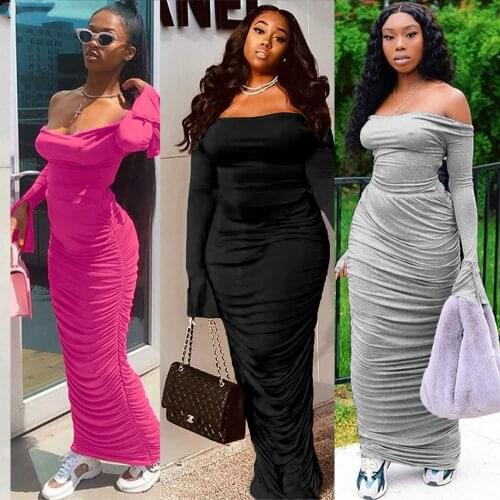2021 Autumn Women Full Flare Sleeve Backless Slash Neck Bodycon Long Maxi Dress Night Club Party 2 PCS Dresses Vestido