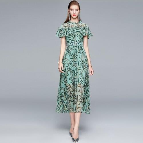 Womens print dress 2021 summer new commuter heavy slim chiffon long dress female summer