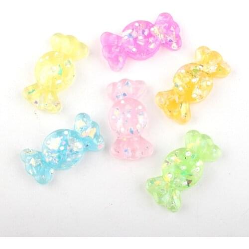 16*31mm Glitter Kawaii Candy Resin Cabochons Embellishments Scrapbooking Girls Hair Bow Clips Decoration Beading Material 10pcs