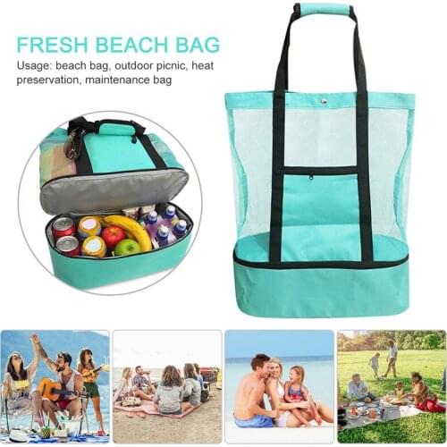 2 in 1 Cooler Picnic Bag Beach Bag Oversized Lightweight Mesh Beach Tote Bag Summer Storage Travel For Outdoor Beach TS1