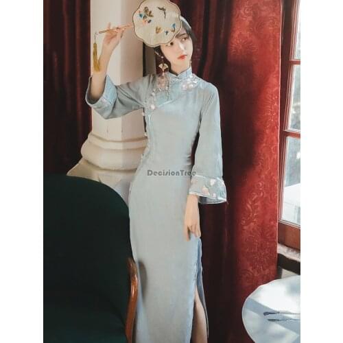 2021 wedding party cheongsam oriental evening dress chinese traditional womens elegant qipao dress retro oriental chongsam dress