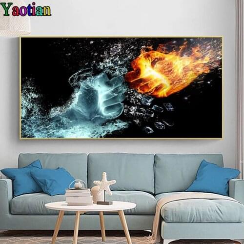5D Diamond Painting Abstract Hands Diamond Embroidery Home Decor Modern Art Full Square/Round Diamond Mosaic Water And Fire
