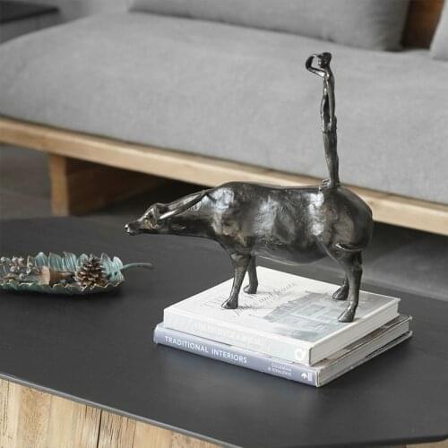 Abstract Metal Figure Stand On A Bull Look Into The Distance Sculpture Home Decor Accessories Statue Modern Art Display Crafts