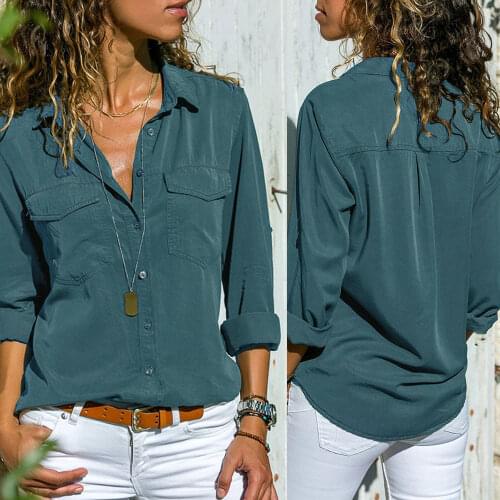 Spring Long Sleeve Shirts For Women Casual Button Up Shirt With Pocket Plus Size Blouses Solid Color Button Shirt S-5xl