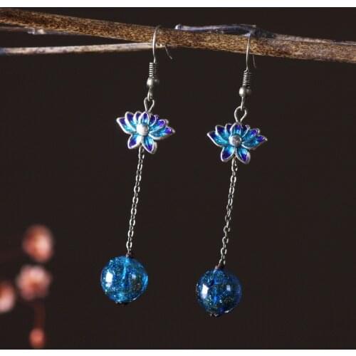 BOEYCJR Ethnic Vintage Natural Blue Stone Beads Copper Alloy Fashion Jewelry Drop Dangle Hook Earrings For Women Gift