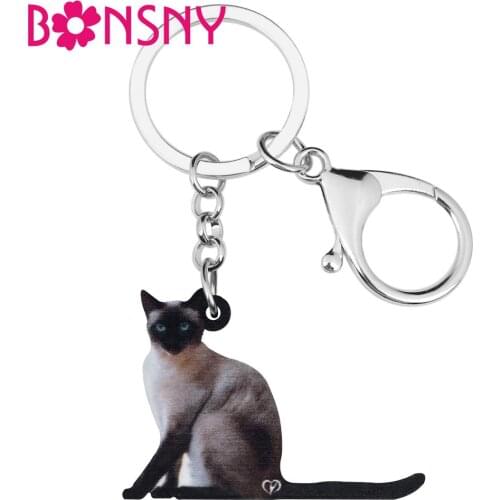 Bonsny Acrylic Black Oriental Shorthair Cat Keychains Cute Kitten Keyring Jewelry For Women Girls Friends Novelty Gift Charms