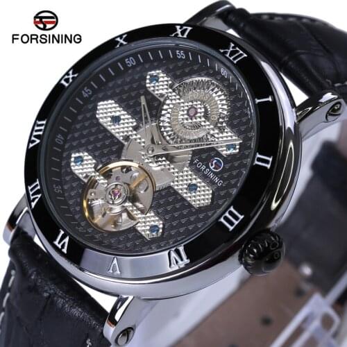 Forsining Mens Watches relogio masculino Top Brand Luxury Men Sport Tourbillon Automatic Mechanical Genuine Leather Wristwatch