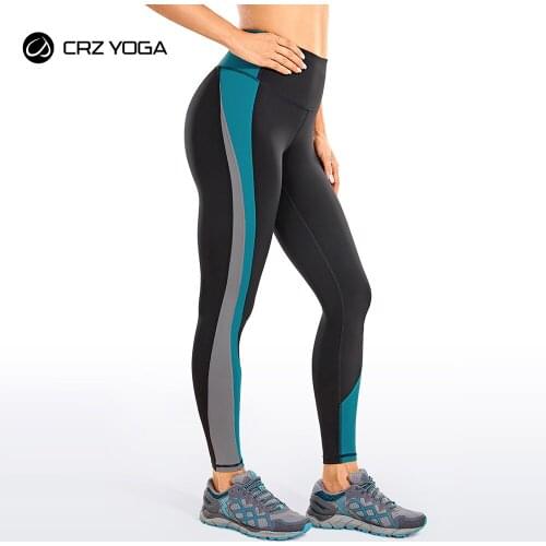 CRZ YOGA Womens Color Block High Waist Yoga Leggings Naked Feeling Tummy Control Workout Pants -25 Inches